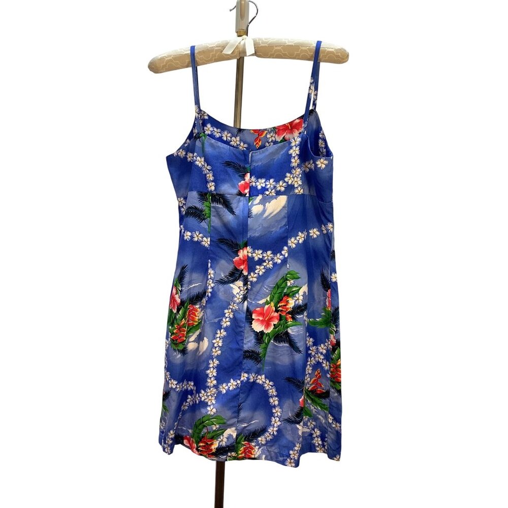 Made in Hawaii Mini Sundress Womens M Blue Floral Hibiscus Beachy Casual - Picture 2 of 5